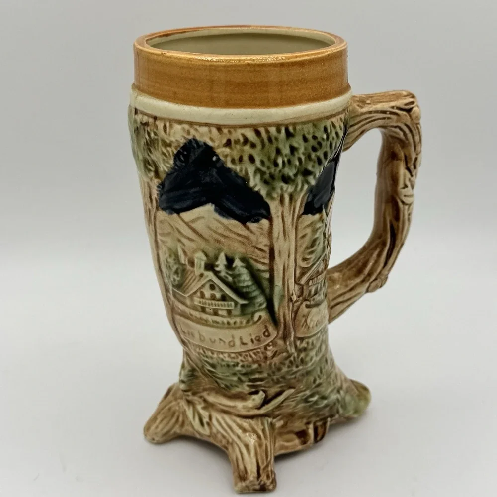 German Beer Stein Footed Ceramic Cornicopia Lieb und Lied Love and Song Japan 7